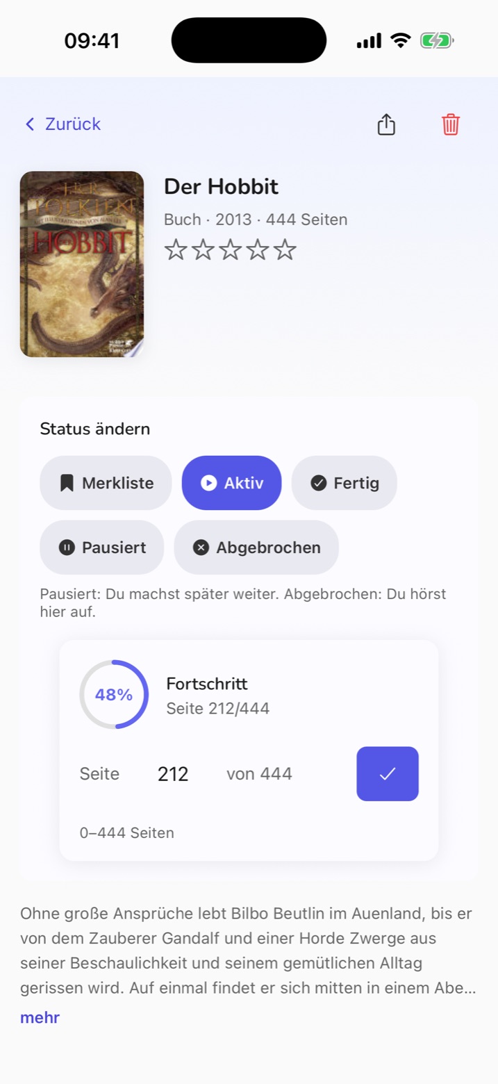 Detailansicht des Buchs Der Hobbit: Seite 212 von 444, 48 Prozent gelesen.